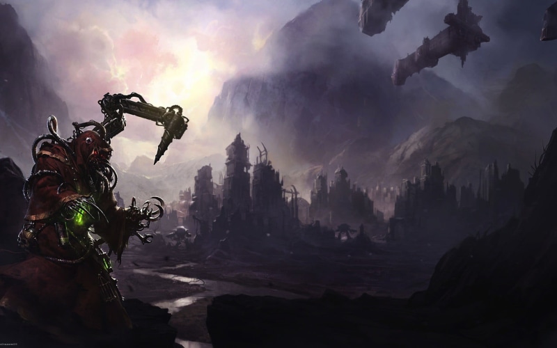 land, solid, Warhammer 40,000, sunlight, environment, scenics - nature, sky, Adeptus Mechanicus, plant, tree, mountain, tranquil scene, day, tranquility