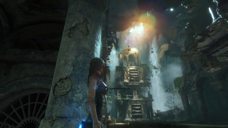 outdoors, rock, rock formation, 1080P, Lara Croft, adult, nature, real people, building, Tomb Raider, travel destinations, waterfall, standing, Rise of the Tomb Raider