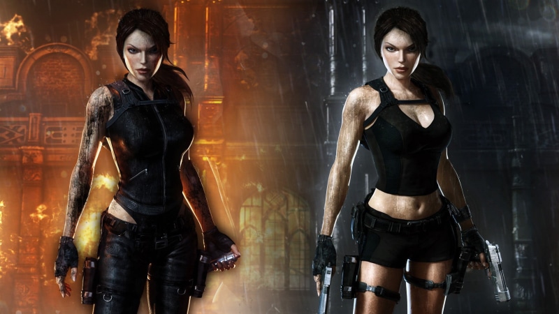 hairstyle, beautiful woman, brown hair, indoors, women, clothing, fashion, reflection, adult, front view, Lara Croft, young women, video games, portrait
