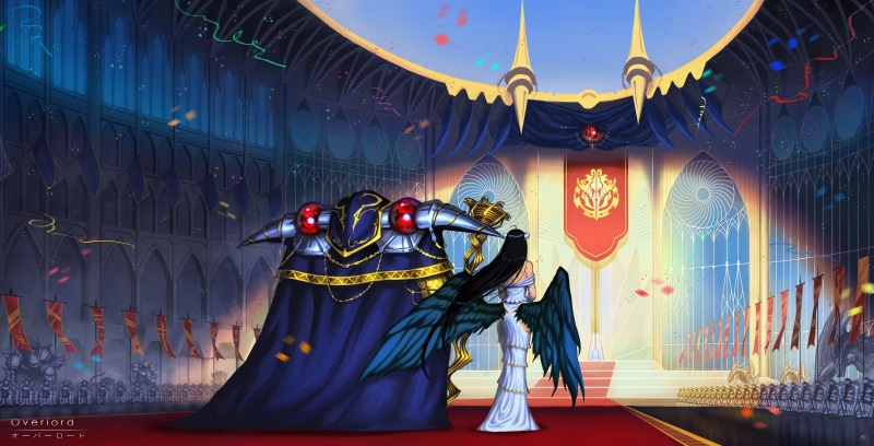 4K, Ainz Ooal Gown, Albedo (OverLord), anime, anime girls, wings, Overlord (anime)