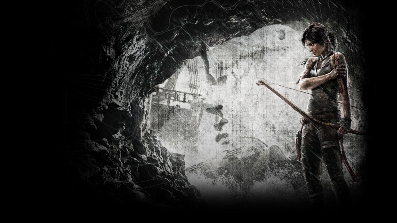 arrow, men, side view, illustration, one person, day, adult, 1080P, lifestyles, full length, wall - building feature, Tomb Raider, holding, standing, Lara Croft
