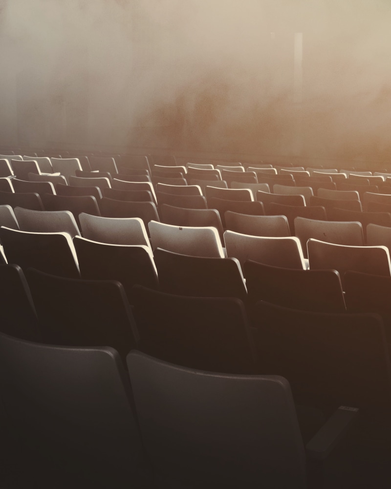 abundance, stage, screen, crypt, arrangement, seat, fog, no people, room, auditorium, conference room, electronics, black color, empty, theater, abandon
