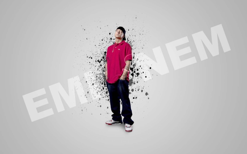 casual clothing, full length, lifestyles, looking at camera, 720P, communication, western script, white background, indoors, standing, Eminem, front view