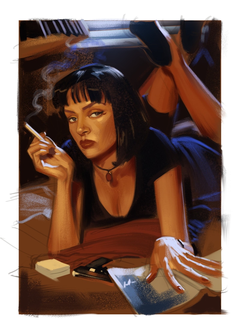 2K, Pulp Fiction, movies, women, artwork, Uma Thurman
