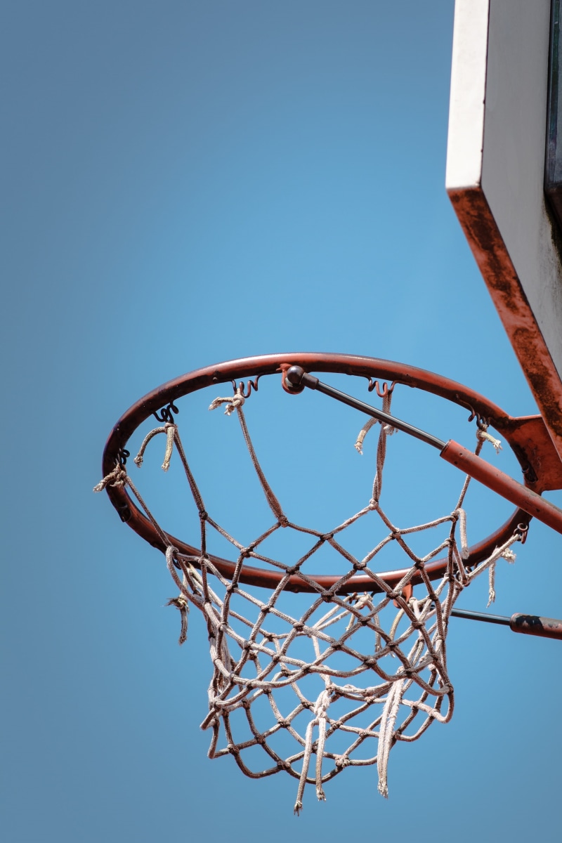 basketball - sport, goal, no people, directly below, basket, hot, sports equipment, low angle view, nature, metal, hoop, day, photography, net - sports equipment