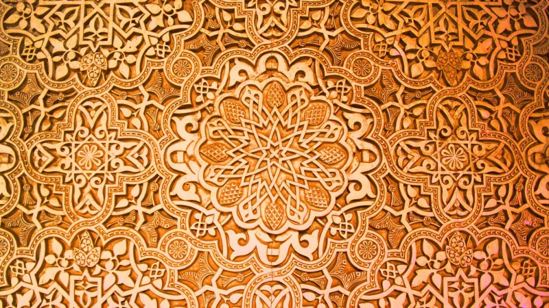 artwork, pattern, full frame, 1080P, craft, brown, indoors, complexity, wall - building feature, orange, backgrounds, close-up, art and craft, religion