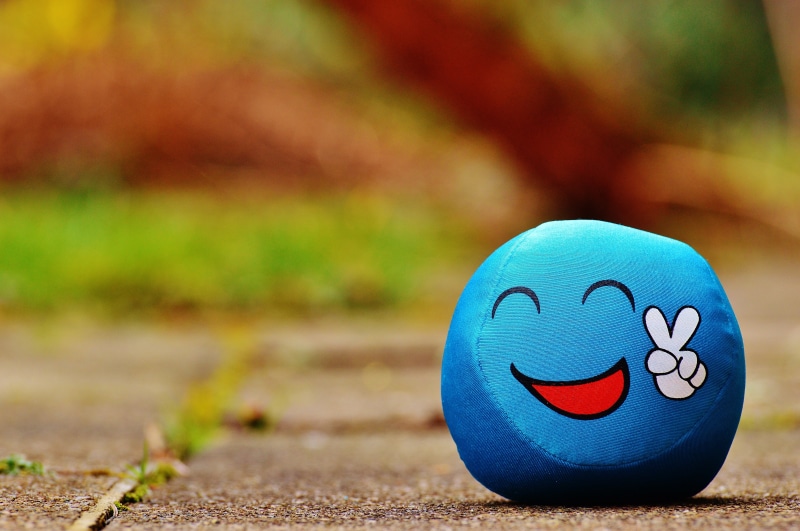 focus on foreground, craft, emoticon, themselves, peace, sweet, outdoors, selective focus, face, blue, fun, photography, toy, sunlight, day, fabric, absence