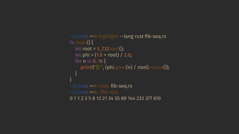 Fibonacci sequence, rust, 1080P, programming, syntax highlighting, code