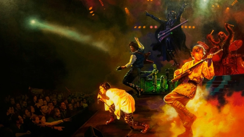 large group of people, music, event, illuminated, playing, 1080P, indoors, group of people, science fiction, nightlife, night, wars, togetherness