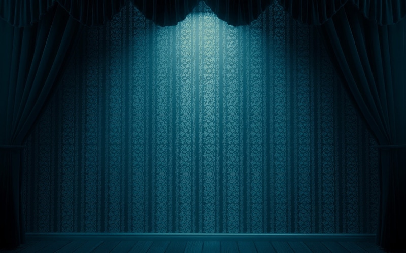 pattern, no people, arts culture and entertainment, blue, stage - performance space, hanging, night, design, indoors, architecture, curtain, stage, 1080P