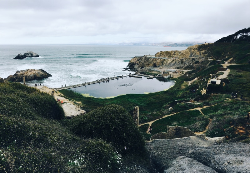 scenics - nature, grass, hill, grasses, tranquil scene, travel Locations, beach, outdoors, coastline, rock, near, cliff, power in nature, body of water