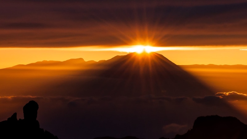 Eyes, scenics, sunset, landscape, mount, outdoors, sunrise - Dawn, teide, mountain, canary islands, nature, dusk, crepuscular, de, sol, tenerife, orange Color
