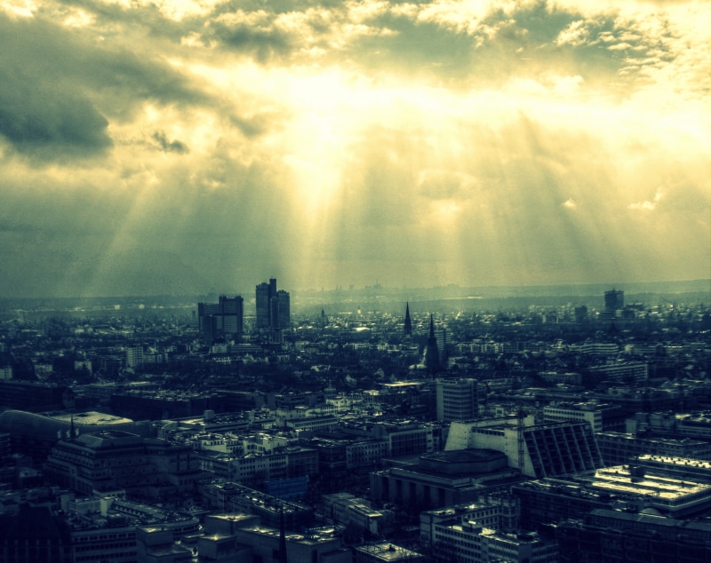 built structure, architecture, koln, nature, building, building exterior, crepuscular rays, no people, sunbeam, City, day, cathedral, high angle view, residential district