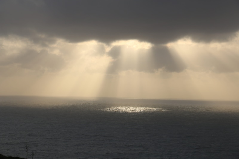 cloud, horizon, ocean, light ray, idyllic, cloudy, sunlight, outdoors, horizon over water, sealine, rays, portugal, 5K, nature, no people, mystic, water