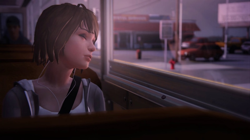 real people, public transportation, transportation, music, one person, 1080P, eyes closed, contemplation, rail transportation, beautiful woman, looking