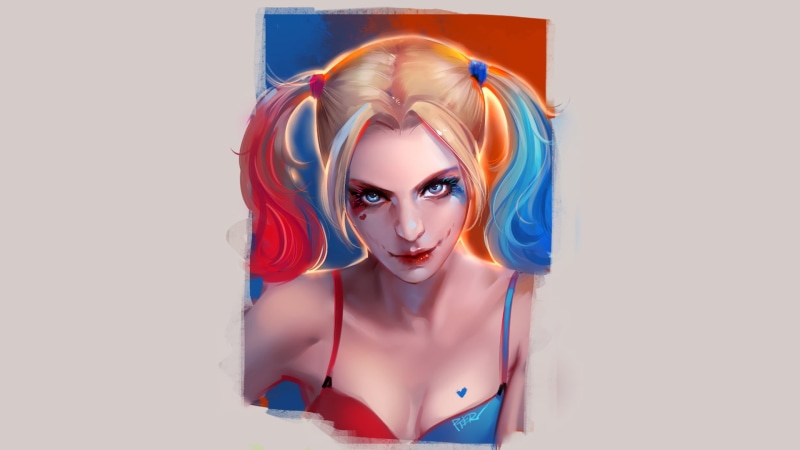 young women, blond hair, suicide squad, copy space, hairstyle, white background, hair, looking at camera, portrait, harley quinn, lifestyles, 1080P, studio shot