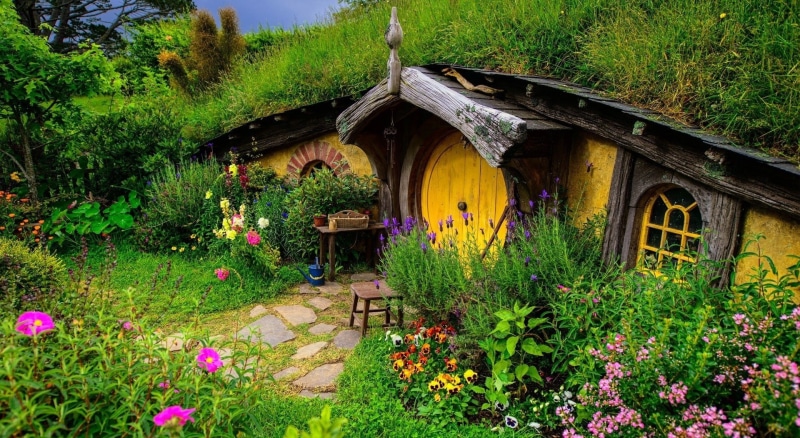 The Hobbit, no people, tranquility, built structure, building exterior, architecture, freshness, purple, Hobbit, building, growth, House, flower, flowering plant