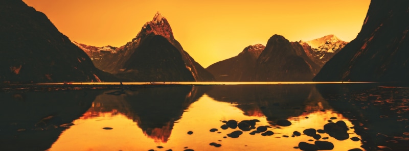Landscape, beauty in nature, tranquil scene, travel destinations, Natural, mountain range, morning, symmetry, Glow, Fjord, Nature, lake, body, fiordlandnationalpark
