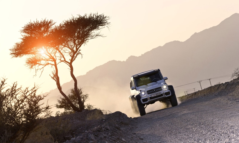 non-urban scene, plant, Mercedes-Benz, outdoors, Mercedes-Benz G-Class, land vehicle, beauty in nature, clear sky, mode of transportation, 6x6, road trip