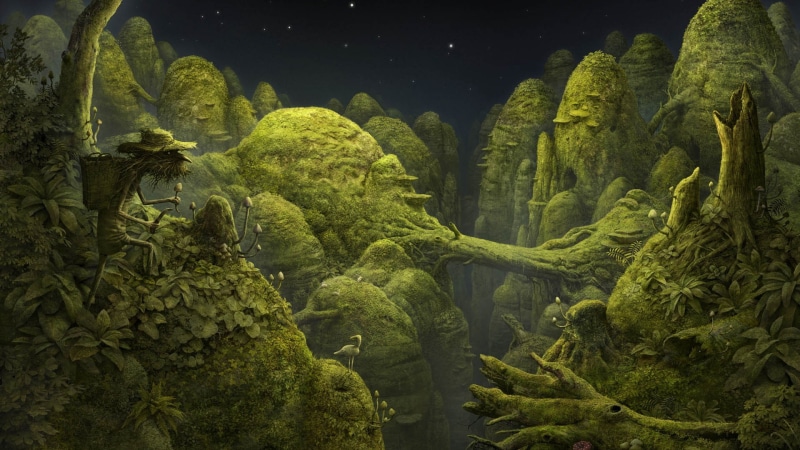night, trees, artwork, samorost, 1080P, nature, forest, green, fantasy art