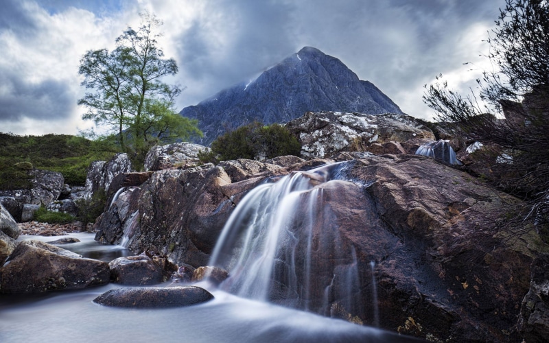 flowing water, environment, flowing, coupal, glen, scotland, outdoors, 2K, water, sky, rock, landscape, falling water, rock - object, mor, tree, solid