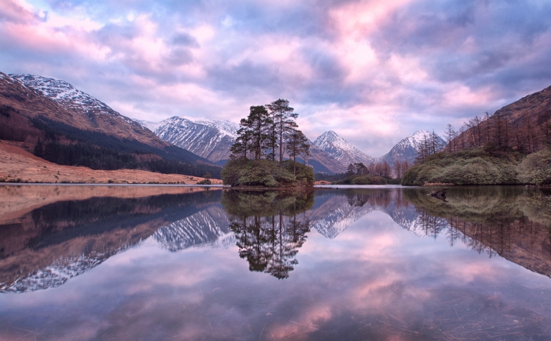 leafed, United Kingdom, Europe, lochan, sky, glen, Mountains, Water, mountain, buachailleetivemor, idyllic, urr, Beautiful, tranquility, trees, Scotland