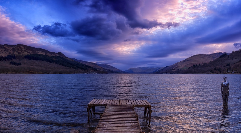 water, sky, mountain, Scotland, 5K, Mirror Man, wooden, loch, wood - Material, summer, photo, Loch Earn, Perthshire, brown, earn, outdoors, landscape