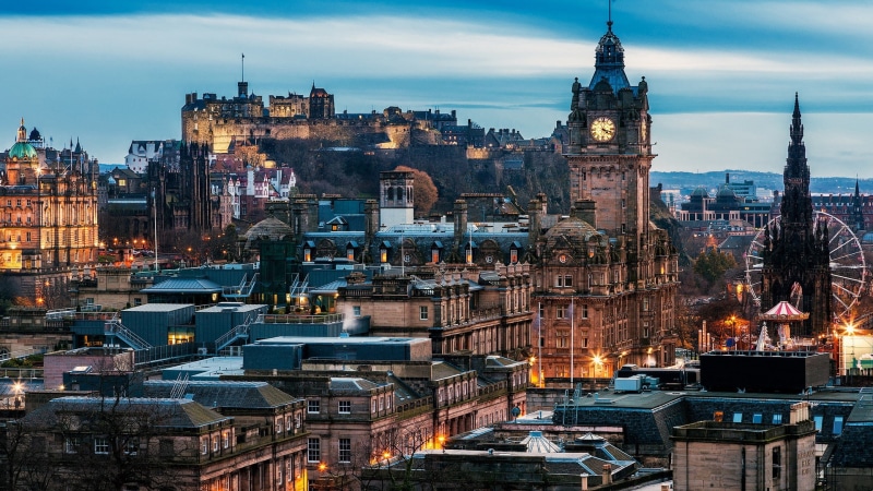 Edinburgh, UK, city, building, clock tower, 1080P, Scotland, castle, architecture, cityscape
