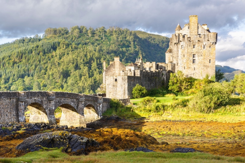 no people, built structure, Eilean Donan, sky, arch bridge, travel destinations, tree, building, plant, building exterior, the past, outdoors, old, connection