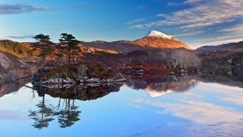 Sky, Mountains, Trees, Scotland, 1080P, Sunset, Clouds, Lake, Landscape, Snow