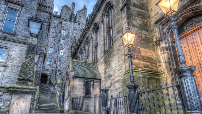 old building, Edinburgh, stairs, evening, building, HDR, lamp, architecture, historic, street, ancient, 1080P, UK, Scotland