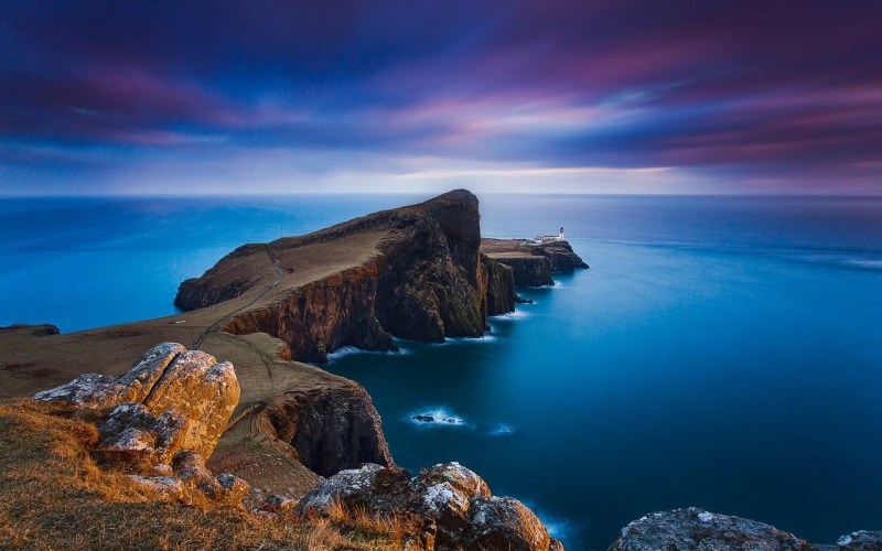 cloud - sky, coast, coastline, clouds, horizon, blue, environment, tranquil scene, brown, sky, water, Skye, beach, outdoors, horizon over water, beauty in nature