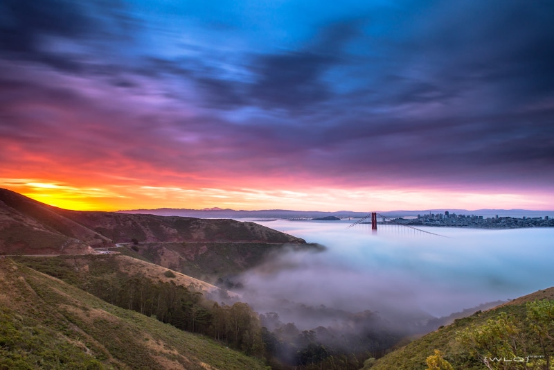 1080P, Low, bridge, Sunrise, Golden Gate Bridge, landscape photography, San Francisco  Golden Gate, photography, near, Clouds, gate, sunset, red, mountain