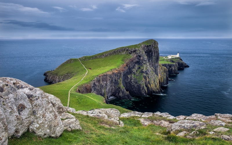 Rocks, Clouds, Scotland, Coast, 1080P, Sky, Lighthouse, Point, Neist