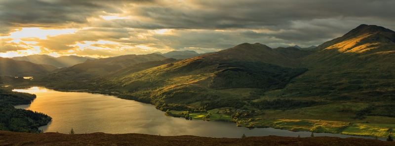 Sunset, cloud - sky, travel destinations, water, Europe, Clouds, Mountains, benaan, 8K, land, sky, Scotland, mountain range, Landscape, Lake, lochvenacher