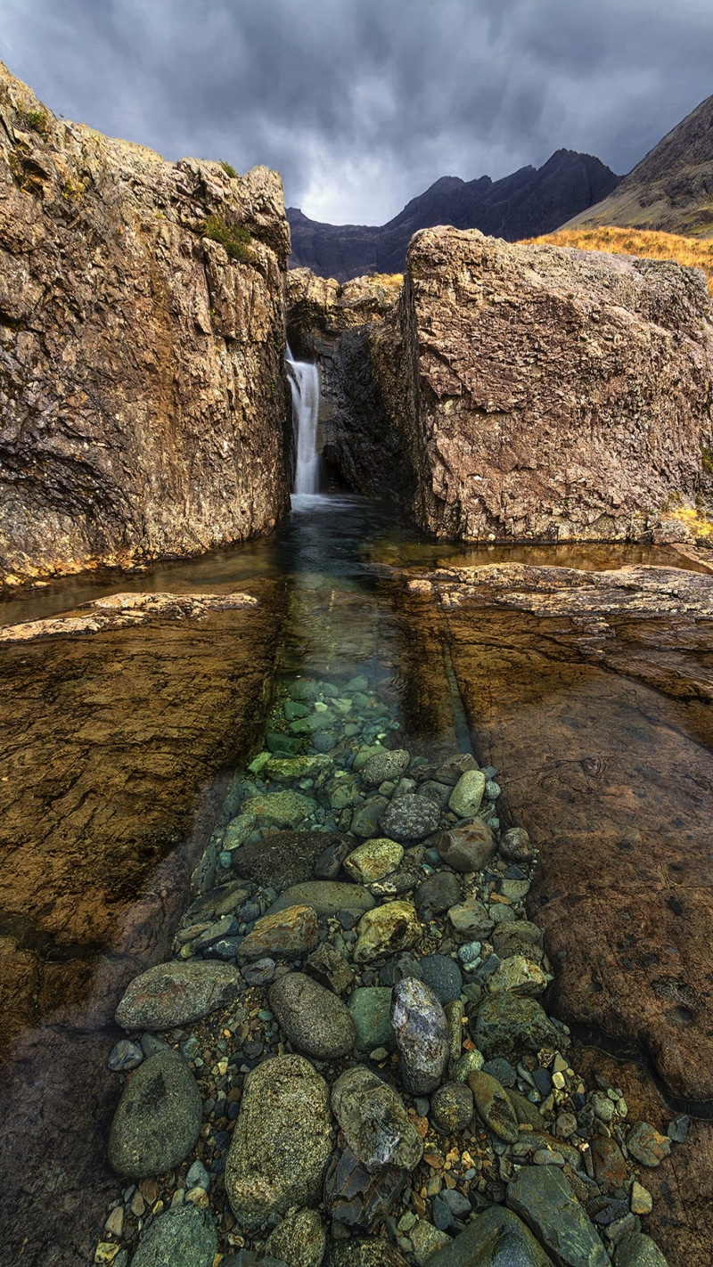 outdoors, waterfall, stream - flowing water, clouds, waterfalls, no people, nature, flowing water, environment, 1080P, mountain, mountains, scenics - nature