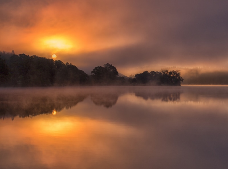 trossachs, scenics - nature, tranquility, body, Forest, reflection lake, achray, waterfront, idyllic, orange color, plant, United Kingdom, calm, beauty in nature