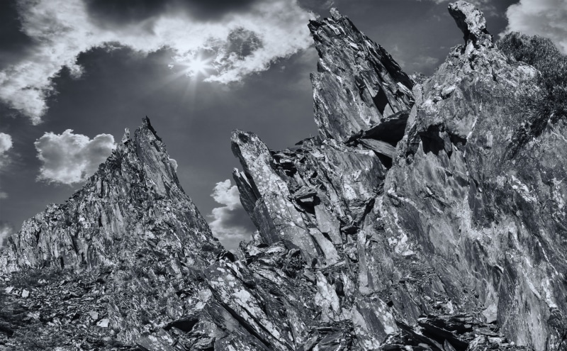 Black and White, geology, solid, trossachs, beauty in nature, rough, ruined, no people, slatequarry, rock formation, cnocantsabail, history, Nature, scenics - nature