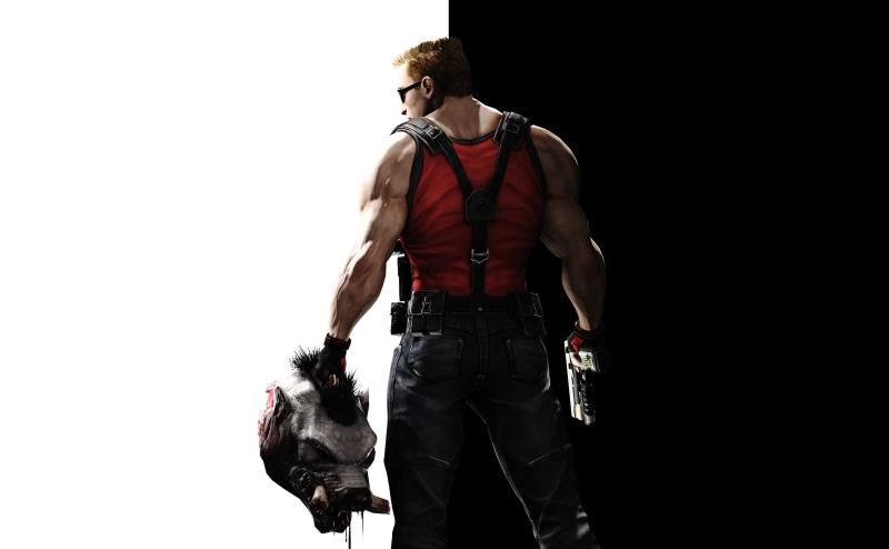 one person, equipment, duke nukem forever, 4K, black, red, copy space, protection, holding, duke, Games, occupation, three quarter length, nukem, forever