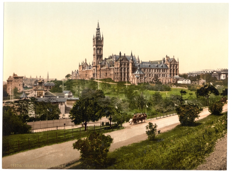 glasgow, tree, famous Place, travel, outdoors, history, nature, transfer print, sky, the past, united kingdom, higher education, auto post production filter