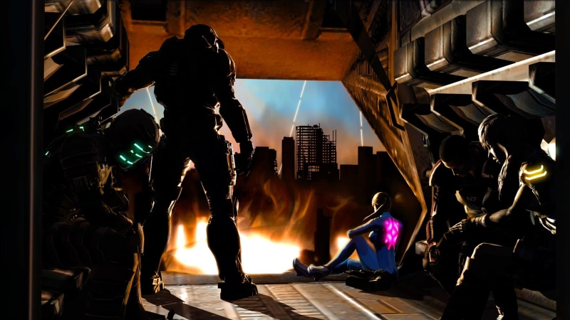 Claire Farron, fire - natural phenomenon, flame, building, Master Chief, Halo, Samus Aran, women, medium group of people, video games, architecture, built structure