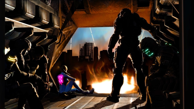 art and craft, Halo, people, men, Commander Shepard, city, Dead Space, 1080P, fire - natural phenomenon, built structure, Mass Effect, Master Chief, indoors