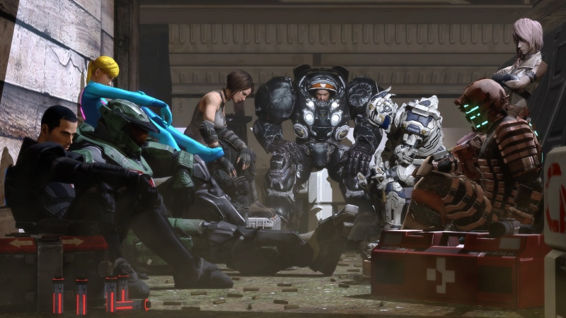 men, Jim Raynor, women, Fan Art, real people, group of people, day, arts culture and entertainment, built structure, Master Chief, male likeness, Samus Aran
