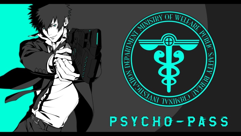 Psycho-Pass, real people, text, anime, poster, communication, auto post production filter, human representation, adult, blue, pass, psycho, anime boys