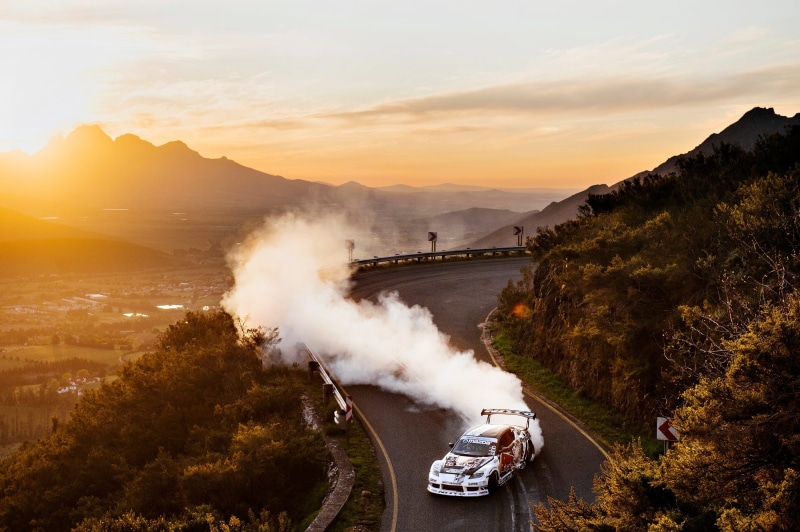 sports car, Drifting, mountains, trees, sunset, hills, plants, Franschhoek Pass, 1080P, Mad Mike