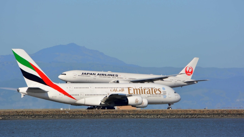 airport runway, outdoors, flight, jumbo jet, mountain, airbus, on the move, 5K, airbus a380, government, aviation, airline, air vehicle, aerospace industry