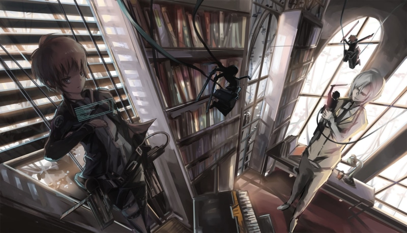childhood, anime, two people, low angle view, casual clothing, shingeki no kyojin, haired, real people, caucasian Ethnicity, businesswoman, lifestyles