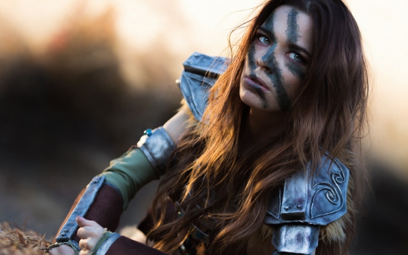The Elder Scrolls V: Skyrim, s, headshot, paint, long hair, young women, one person, hairstyle, women, warrior, Aela, model, looking, brown hair, fantasy girl