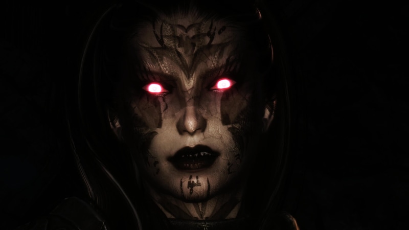 hood - clothing, bizarre, black background, headshot, horror, human body part, one person, demon, studio shot, character, women, young adult, 1080P, portrait