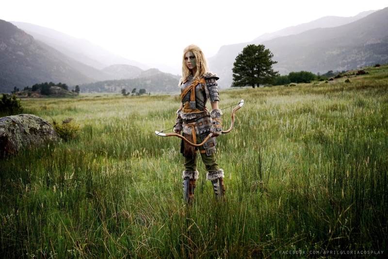 720P, cosplay, armor, The Elder Scrolls V: Skyrim, bow, women, nature, long hair